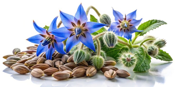Borage Oil Benefits: High-Quality Images of Borage Flowers & Seeds