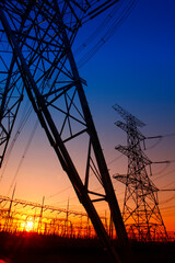 Wire electrical energy at sunset