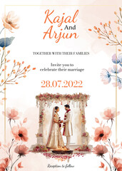 Modern Wedding Invitation Card Design with bride and groom 