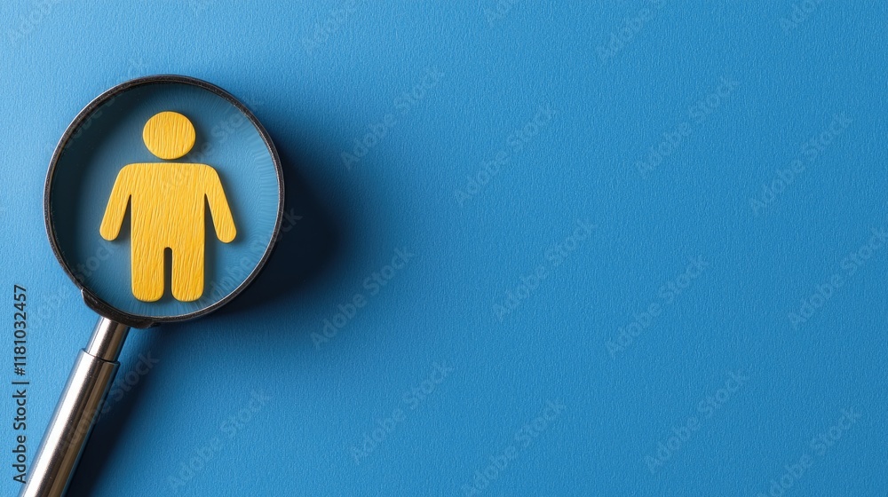 Poster exploring identity through a magnifying glass conceptual art blue background abstract view visual pe