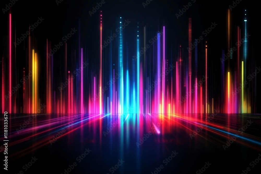 Poster dynamic interplay of sound and color in a modern art style.