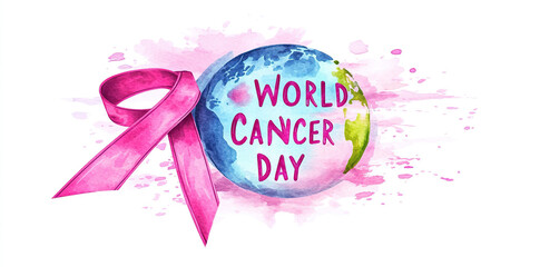 Symbolic pink ribbon with floral background for World Cancer Day