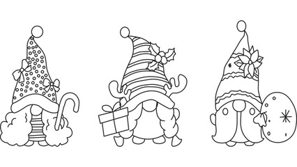 hand drawn vector illustration of a santa. santa claus and gift. Draw outline cute gnome for Christmas and New year. Vector design.