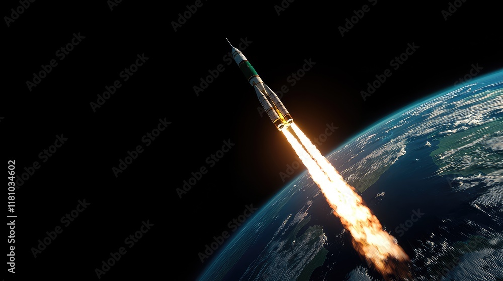 Poster rocket launch into space earth orbit science content dark environment dynamic viewpoint exploration 