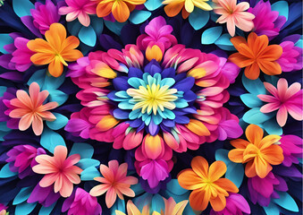 Obraz premium Vibrant Colorful Floral Arrangement Abstract Flower Pattern Vivid Petals Summer Bloom Design