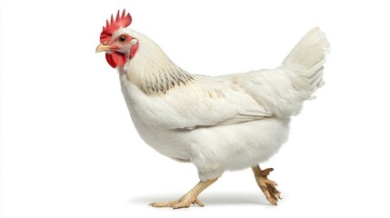 Domestic chicken walking gracefully farmyard animal photography natural habitat side view agriculture concept