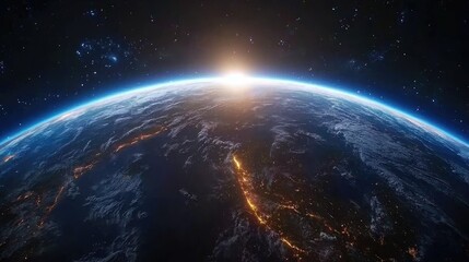 Earth rising above the horizon space exploration digital art cosmic environment aerial view nature's wonder