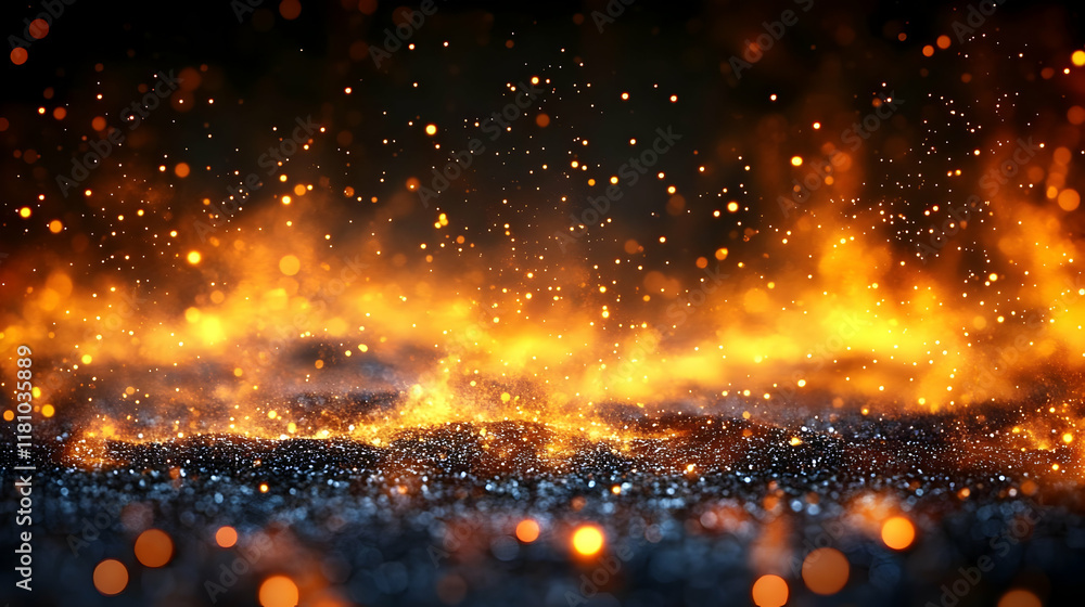 Poster abstract background of glowing particles and bokeh lights gracefully swirling.