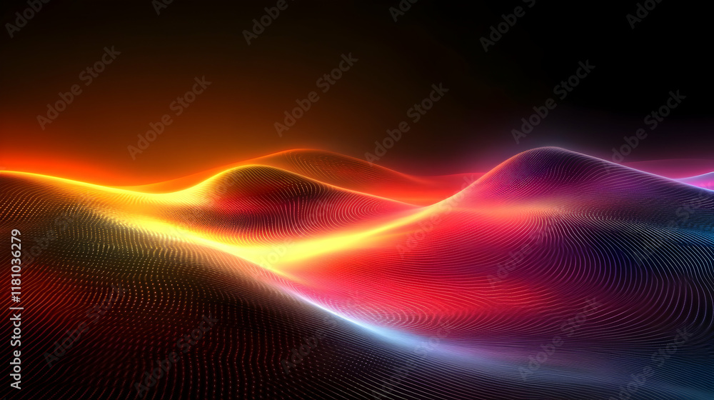 Poster abstract background with colorful wavy lines and particles creates a dynamic visual