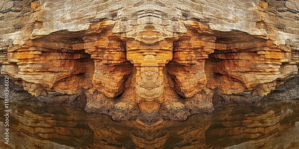 Poster symmetrically reflected pattern creates a stunning visual on the stone under the reddish yellow even