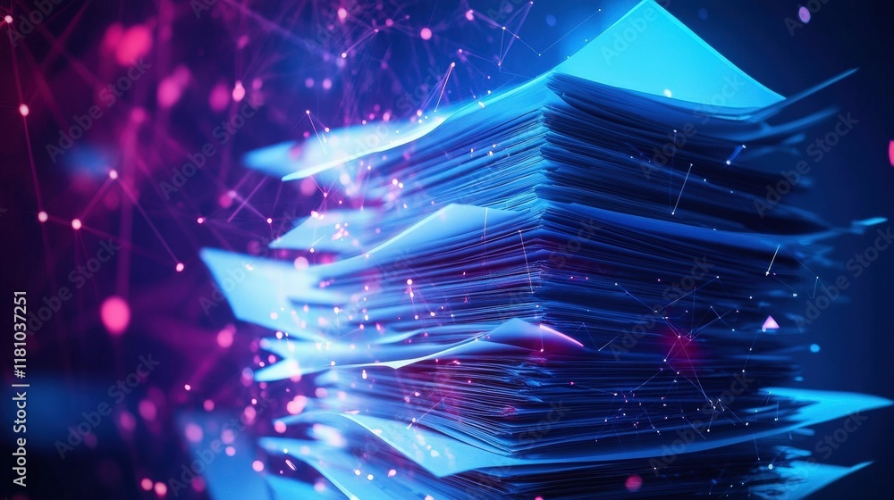 Poster transformation of financial documents into digital assets modern office abstract visualization high-