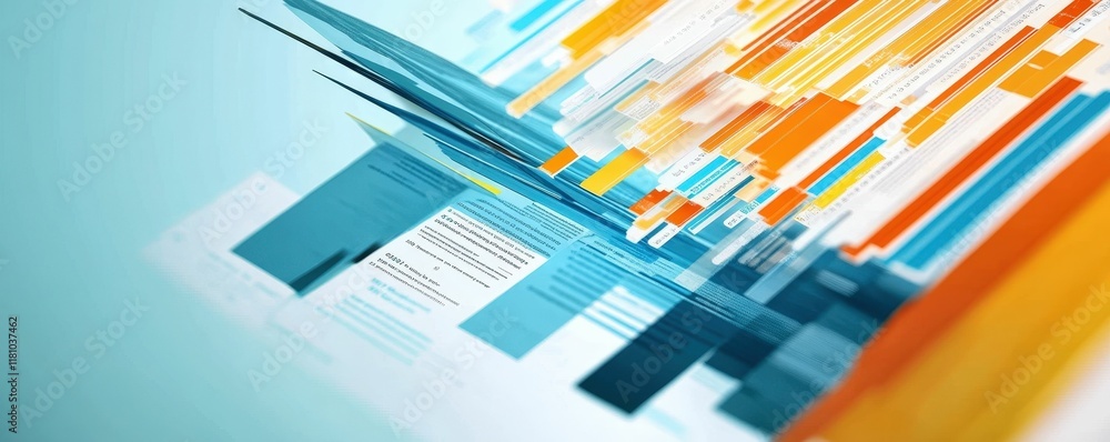 Poster dynamic infographic of tax forms and documents exploding in a vibrant digital environment