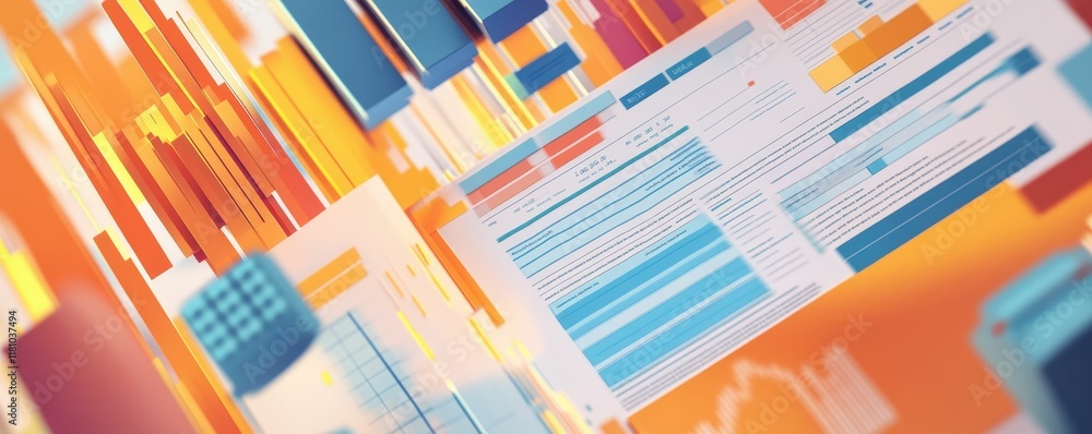 Poster explosive presentation of tax forms and documents in dynamic infographics virtual space digital abst