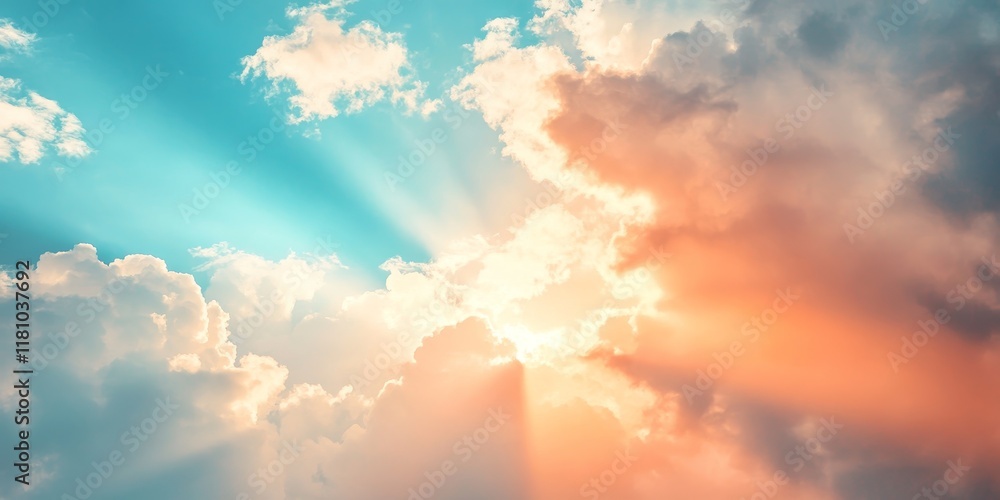 Poster sunlight in shades of sky blue and orange filters through clouds, creating a vibrant display in the 
