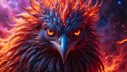 Obraz premium Fiery Eagle Portrait Digital Art Fantasy Creature
