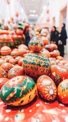 Vibrant Latin American Easter fiesta features colorful costumes, joyful dancing, and hand-painted eggs at a lively market stall