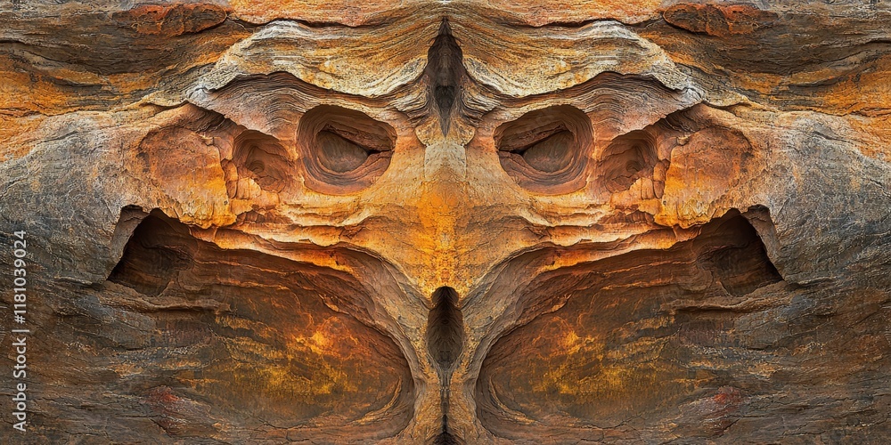 Poster symmetrically reflected pattern creates a stunning visual on the stone under the reddish yellow even