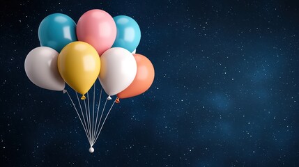 Colorful Balloons Floating in Night Sky with Stars and Space Background