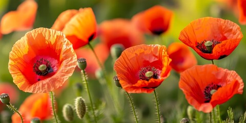 Vibrant wild poppies blooming in a beautiful field, showcasing the allure of wild poppies in nature s landscape. A stunning display of wild poppies capturing the essence of springtime beauty.
