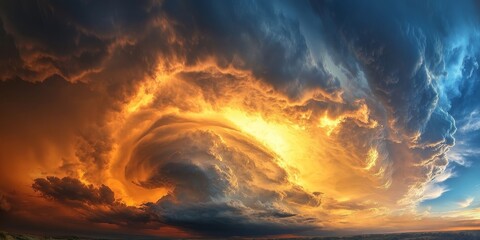 Thundercloud showcasing the potential formation of a tornado, enhanced with a subtle HDR effect, emphasizes the dramatic nature of thunderclouds and their association with severe weather patterns.