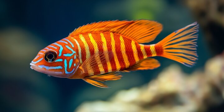 Red morph of zebra mbuna fish showcases vibrant colors and unique patterns. This striking red morph of zebra mbuna is perfect for aquarium enthusiasts seeking captivating fish species.