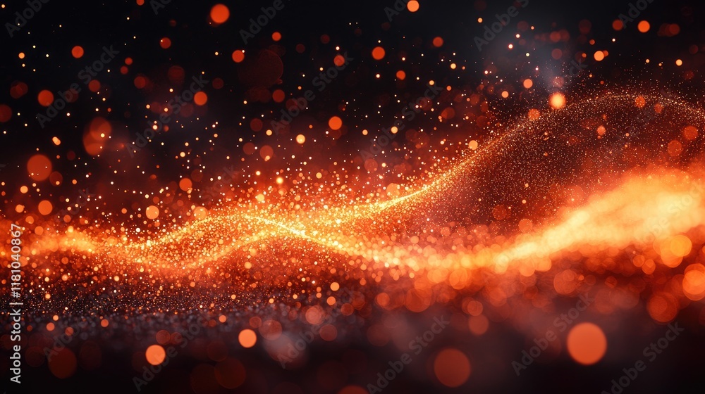 Poster fiery abstract background: glowing particles and dynamic waves of light. perfect for festive designs