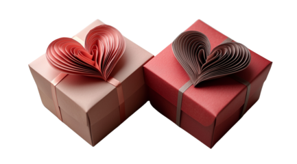 Valentine's Day, gift boxes decorated with paper heart close up, created with Generative AI technology, PNG