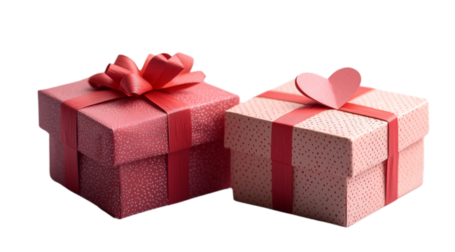 Valentine's Day, gift boxes decorated with paper heart close up, created with Generative AI technology, PNG
