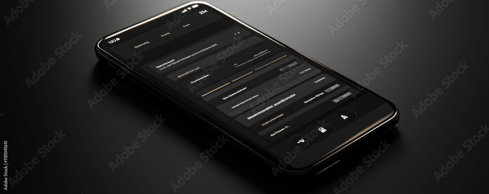 Aufkleber a sleek black smartphone displays a dark interface with various toggles and settings, emphasizing mo