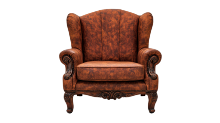 Elegant vintage armchair with ornate details. transparent background