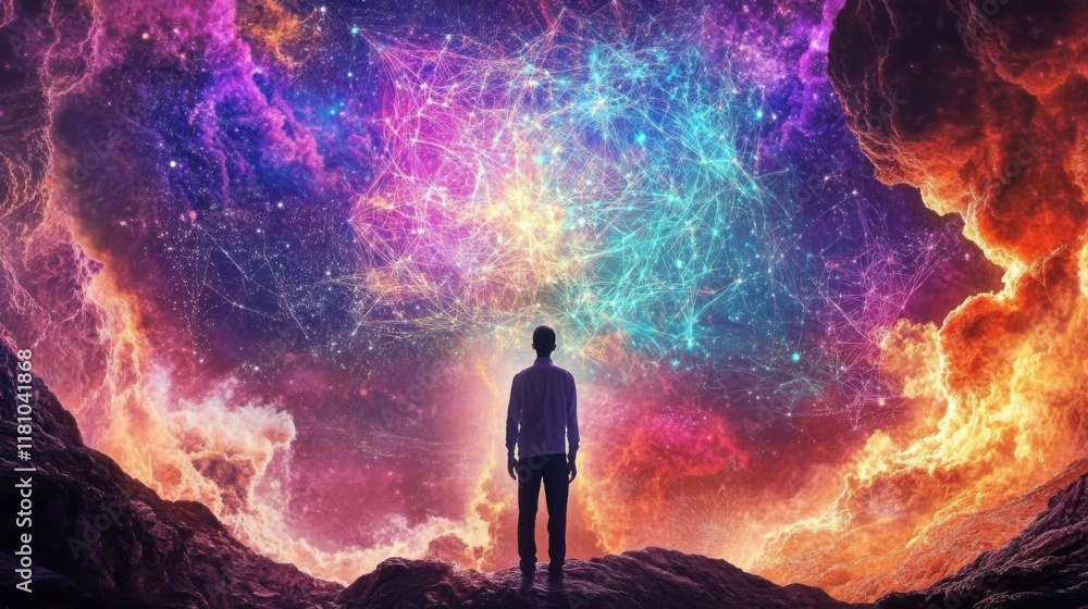 Poster scientist investigating the complexities of neural networks.
