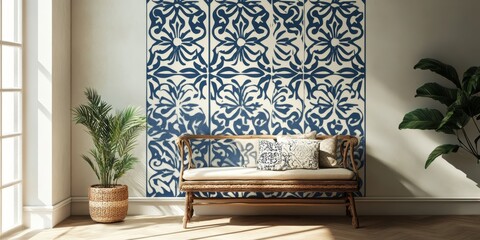 Decorative graphic ornament on the wall featuring a captivating Spanish pattern style, showcasing intricate designs that enhance the aesthetic appeal of any space with this unique graphic ornament.