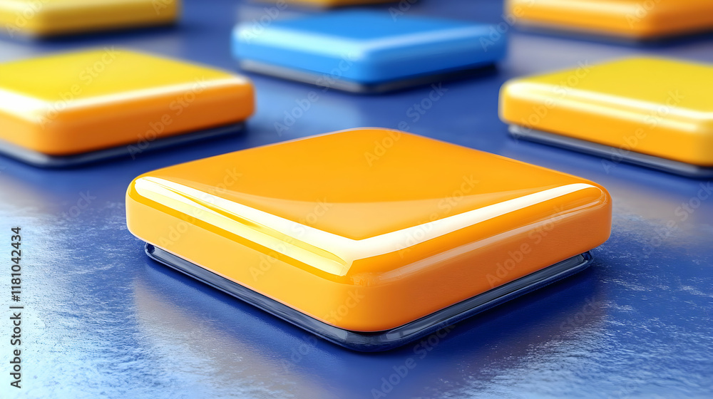 Aufkleber shiny orange and blue blocks create a colorful and abstract composition on a reflective surface