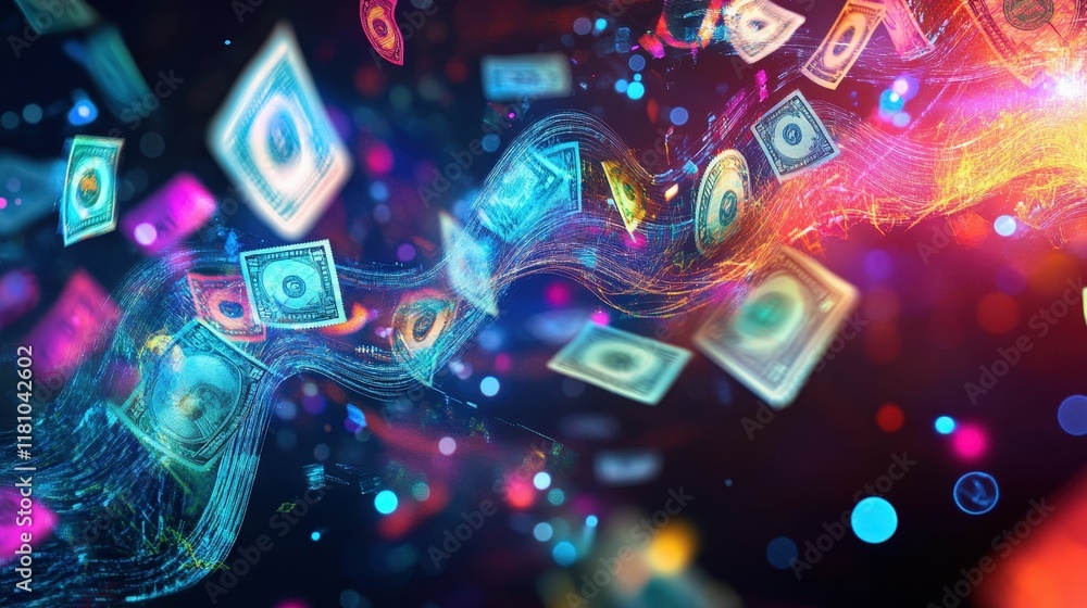 Poster digital currency flowing abstract artistic representation colorful background financial concept dyna