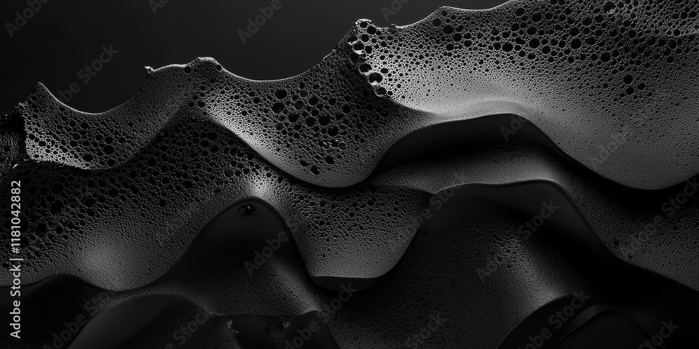 Poster black foam texture is prominently featured against a sleek black background, creating a striking vis
