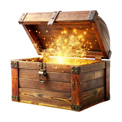 Old wooden chest with sparkling particles isolated on transparent background  
