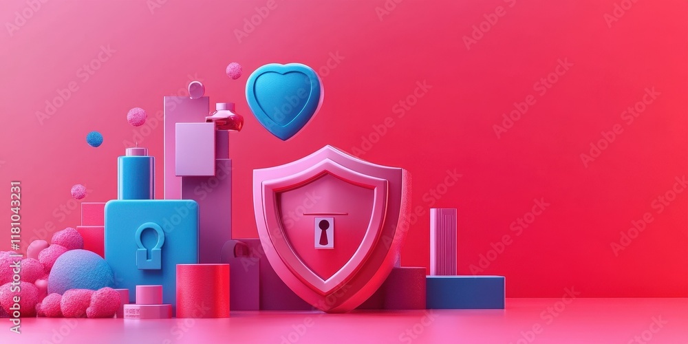 Poster digital security icons and audit protection shield modern digital workspace graphic design abstract 