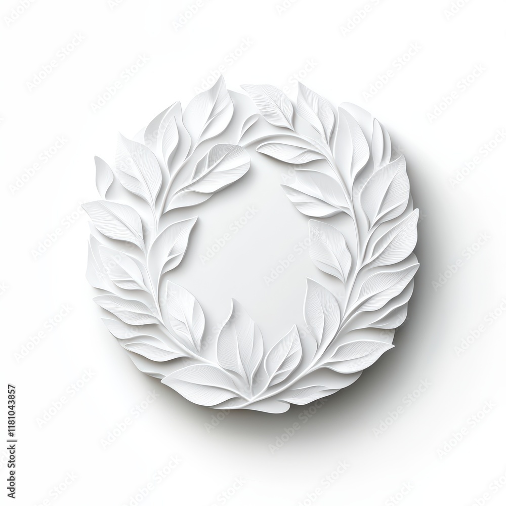 Poster elegant white circular frame with intricate leaf patterns decor