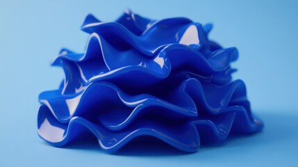 Obraz premium Abstract Blue Wave Liquid Form: 3D Render of a Shiny, Wavy, and Textured Blue Substance