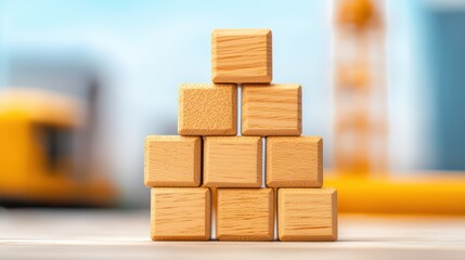 Wooden Blocks Stacked in a Pyramid Shape on a Light Background
