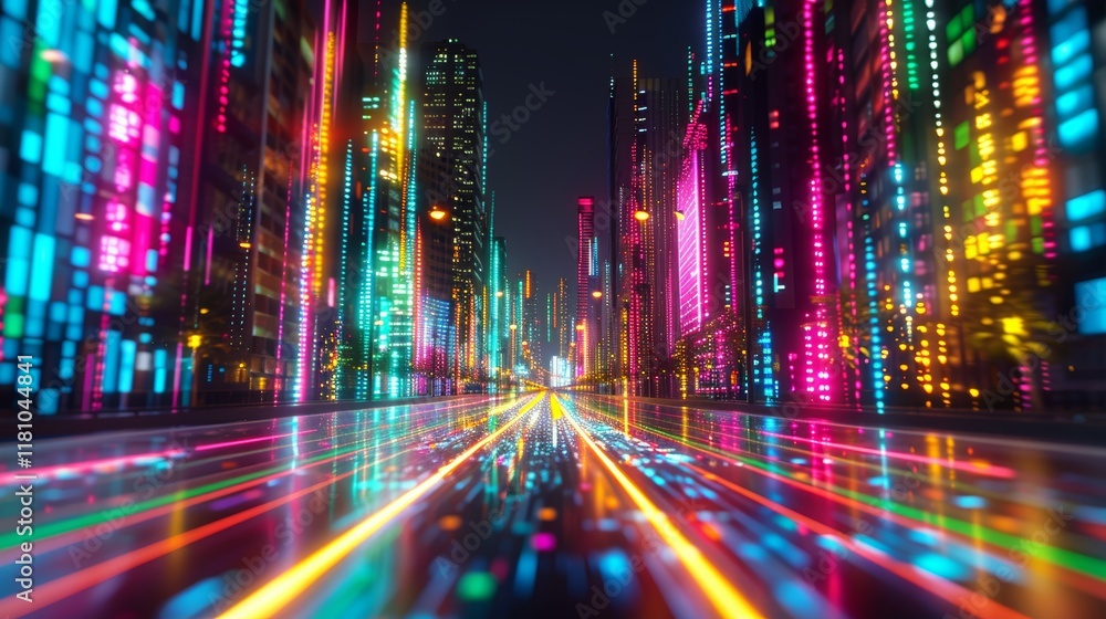 Poster abstract multimedia background with streaming data tunnel and diverse web tv video channels