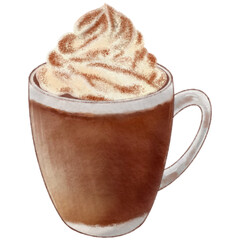 cup of coffee with creamy chocolate cocoa comfort