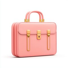 Elegant Pink Briefcase with Golden Accents on a White Background