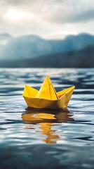 Yellow Paper Boat Change Direction Leadership