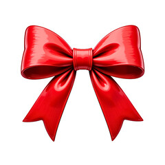 Cartoon style red ribbon bow with glossy finish isolated on a transparent background