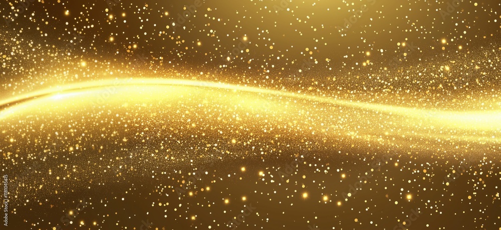 Poster golden glittering background with shimmering particles and light waves creating a luxurious and fest