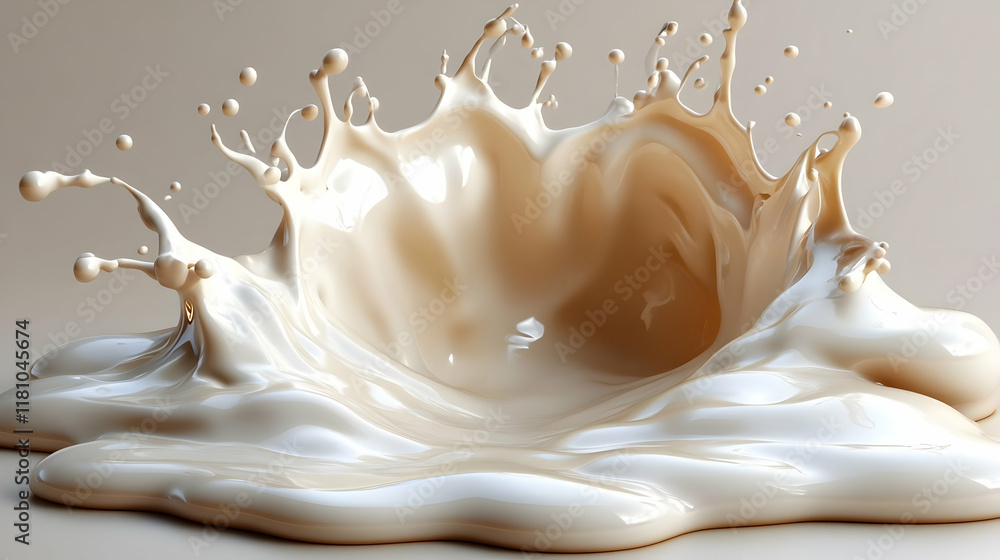 Aufkleber creamy liquid splashing and making a crown shape on a smooth surface dynamically