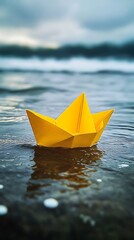 Yellow Paper Boat Change Direction Leadership