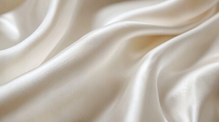 Obraz premium A close-up view of smooth, luxurious cream-colored fabric with subtle texture, showcasing its soft drape and elegant sheen.