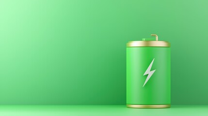 Green Energy Drink Can with Lightning Symbol on Solid Background